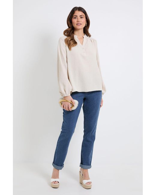 Wallis White Scallop Trim Gathered Raglan Top