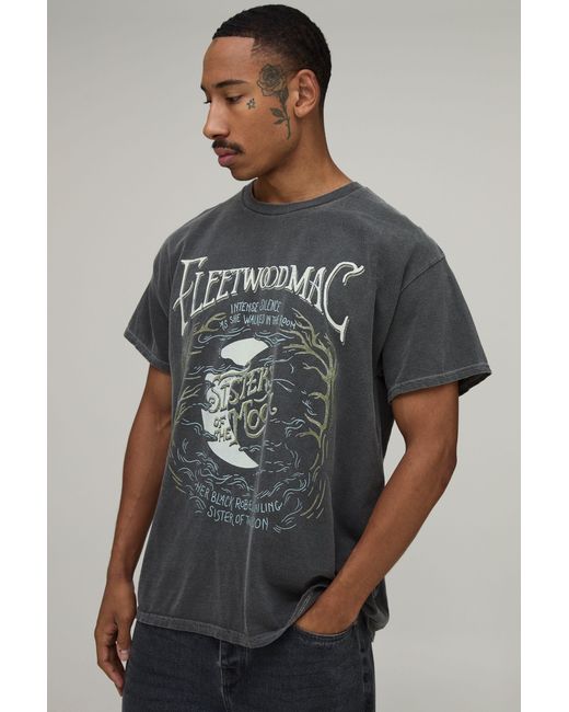 BoohooMAN Gray Washed Oversized Fleetwood Mac License Print T-Shirt for men