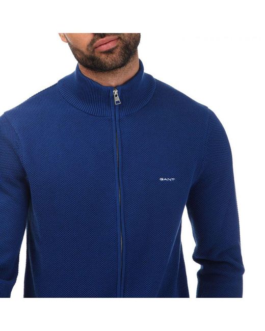 Gant Vest Katoen Piqué Met Rits In Blauw in het Blue voor heren