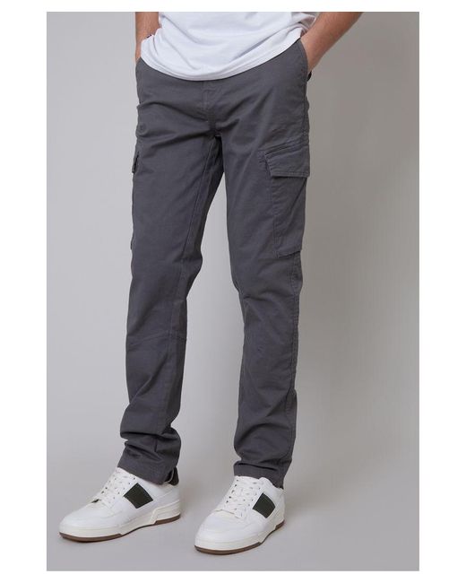 Threadbare Blue 'Drill' Cotton Cargo Trousers With Stretch for men