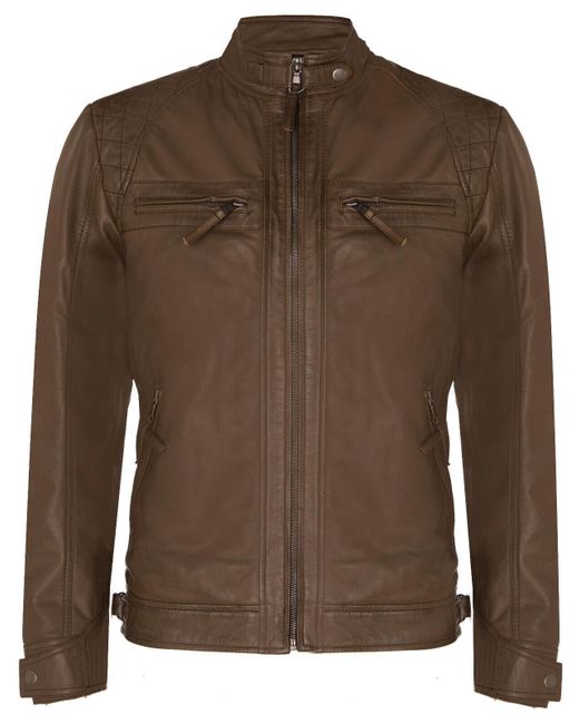 Infinity Leather Brown Rock Racing Quilted Biker Jacket for men