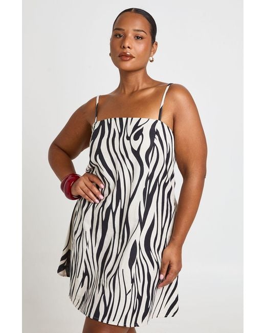 Boohoo White Plus Zebra Linen Cinched Shift Dress