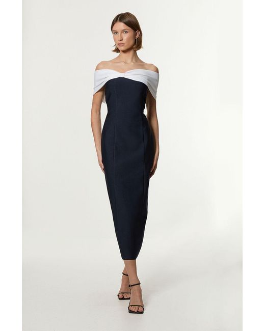 Karen Millen Blue Bandage Bandeau Contrast Knitted Midi Dress