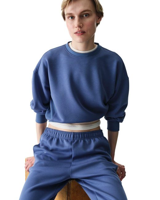 Penti Blue Oversized Knitted Crew Neck Sweatshirt