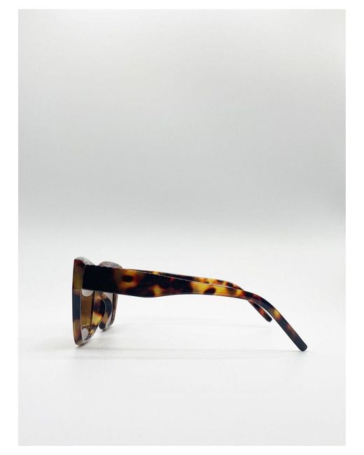 SVNX Brown Plastic Frame Oversized Cat Eye Sunglasses