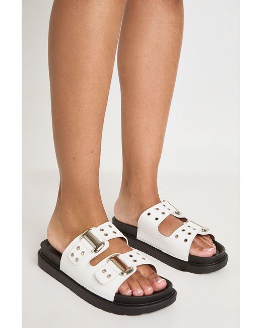 Boohoo White Double Buckle Detail Footbed Sliders