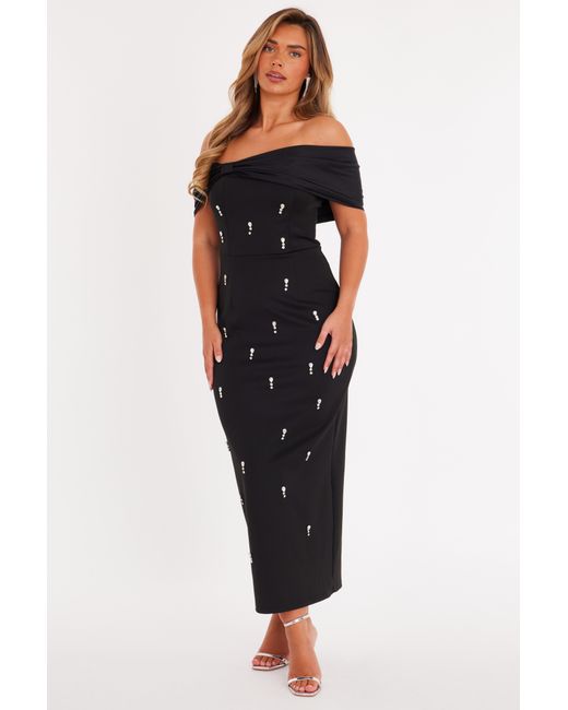 Quiz Black Embellished Bardot Midaxi Dress