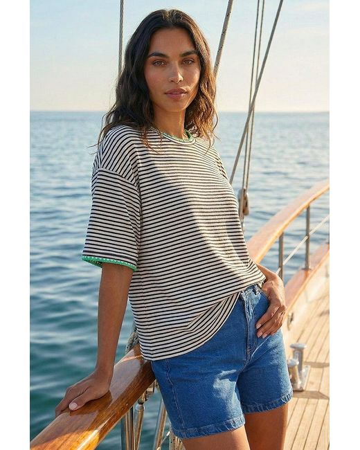 Roman Gray Stripe Print Stretch Tunic Top