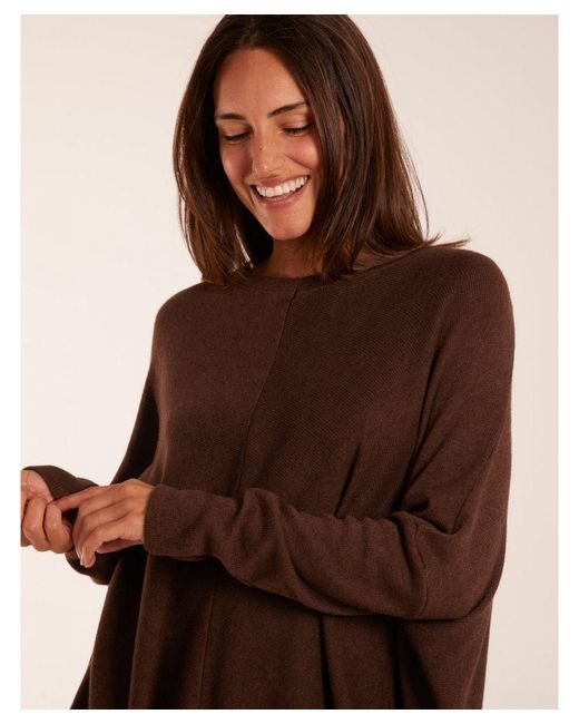 Blue Vanilla Brown V Neck Front Cut And Sew Soft Knit Jumper