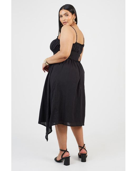 Brave Soul Black Curve Strappy Shirred Hankerchief Hem Midi Dress