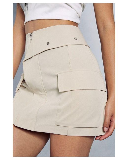 MissPap Blue Folded Waist Pocket Detail Mini Skirt