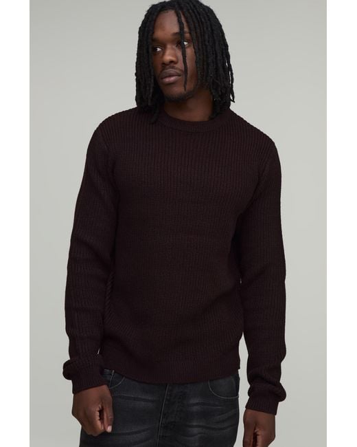 BoohooMAN Blue Tall Regular Fit Ribbed Knitted Jumper for men