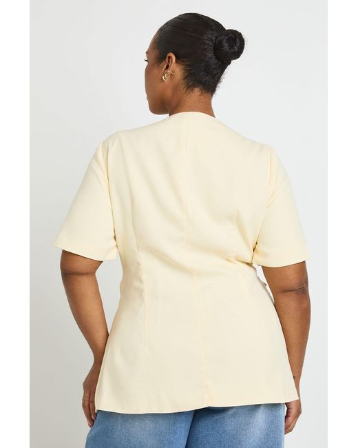 Boohoo Natural Plus Ruched Tie Side Short Sleeve Blazer