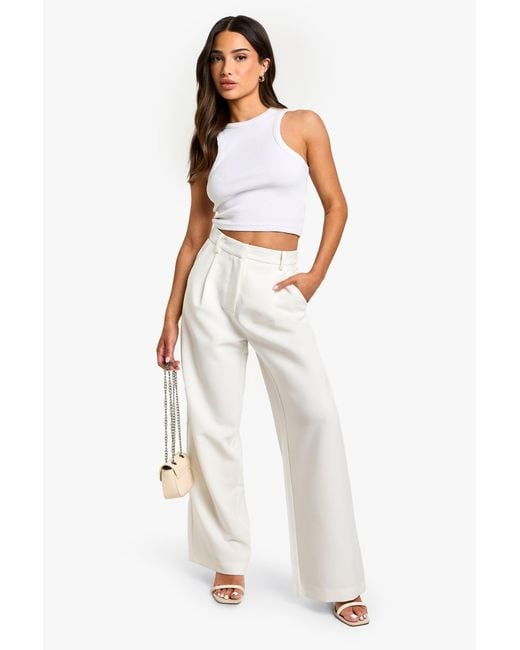 Boohoo White Petite Essential Wide Leg Trouser