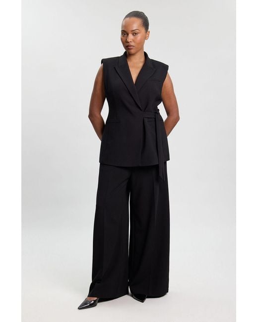 Karen Millen Black Plus Size Compact Stretch Tailored Wide Leg Trouser