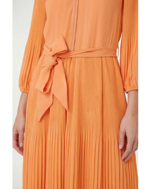Wallis Orange Petite Chiffon Plait Detail Pleated Midi Dress