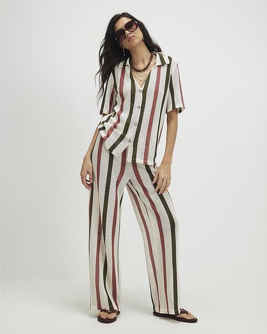 River Island White Trousers Crochet Stripe Cotton