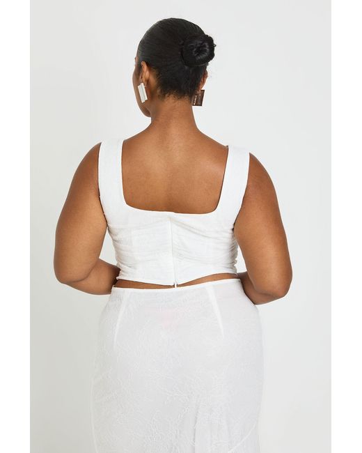 Boohoo White Plus Square Neck Lace Ruched Corset Top