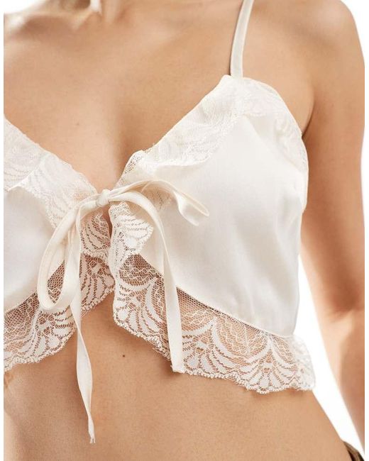 Reclaimed Vintage Natural Tie Front Cami With Lace Detail