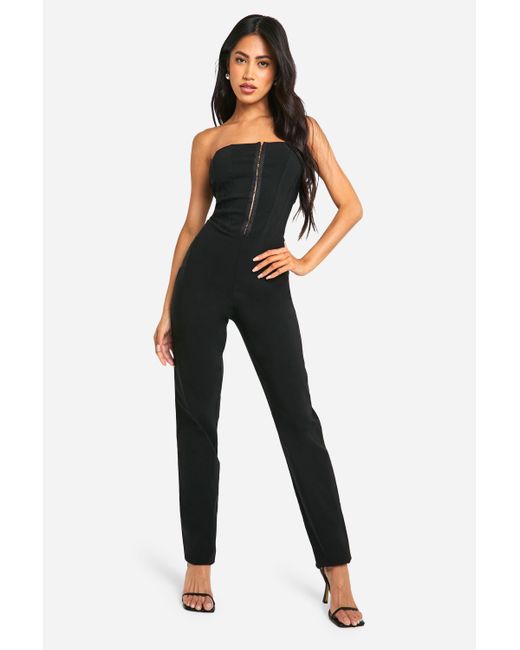 Boohoo Black Bandeau Eyelet Corset Jumpsuit