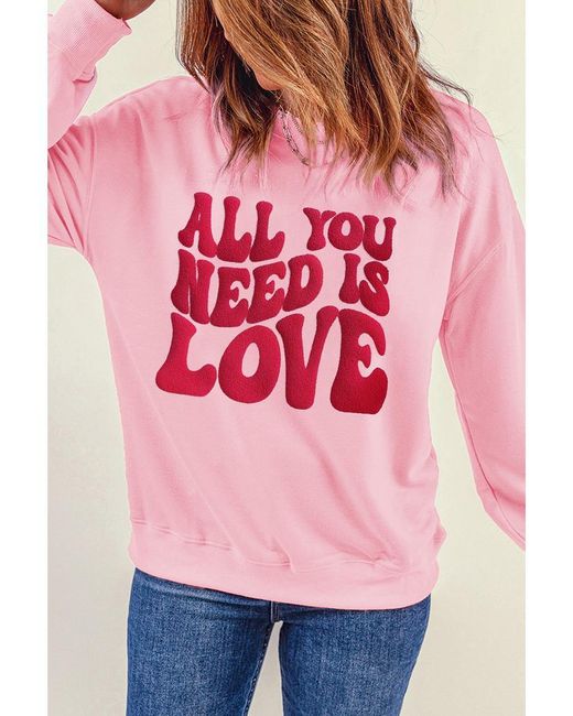 Azura Exchange Pink All You Need Is Love Valentines Slogan Printed Sweatshirt