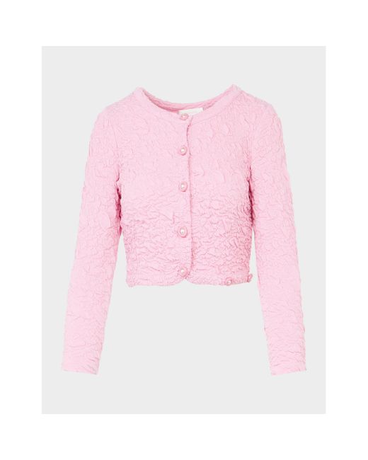 LoveShackFancy Pink Senina Jacquard Crop Cardigan