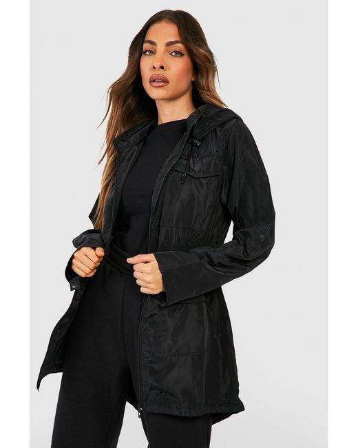 Boohoo Black Elasticated Waist Mac