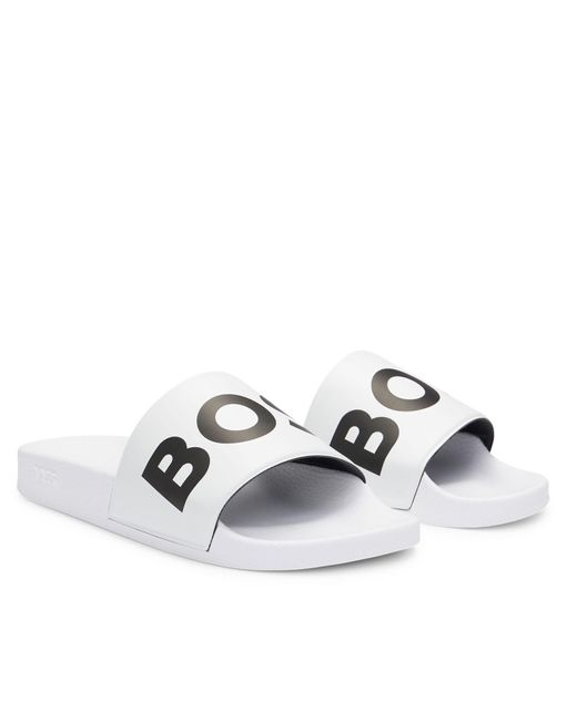 Boss White Logo Sliders for men