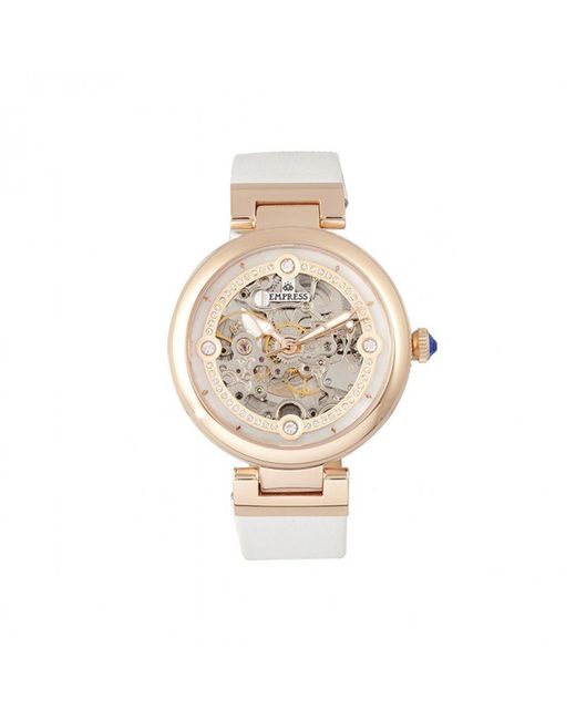Empress White Adelaide Automatic Skeleton Leather-Band Watch
