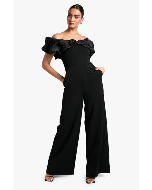 Boohoo Black Wide Leg Bardot Jumpsuit