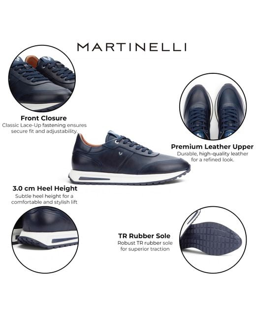 Infinity Leather Blue Martinelli Sneakers Trainer Lace-Up Shoes for men