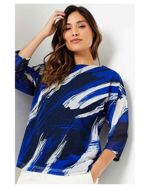 DEBENHAMS Blue Abstract Mesh Over Layer Top