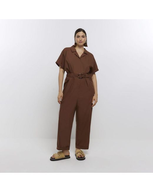 River Island Jumpsuit Plus Brown Short Sleeve Utility