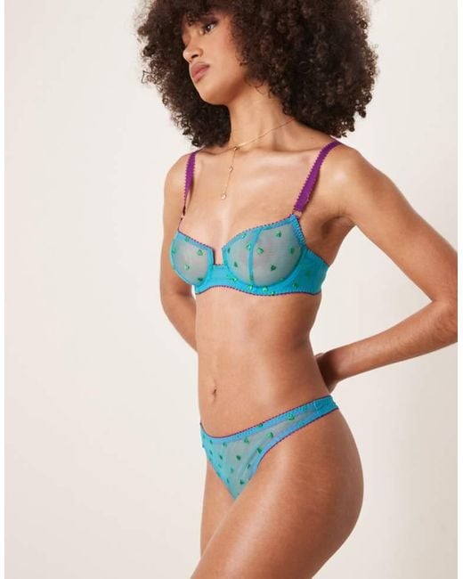 Dora Larsen Blue Nelle Tulle Heart Embroidered Thong