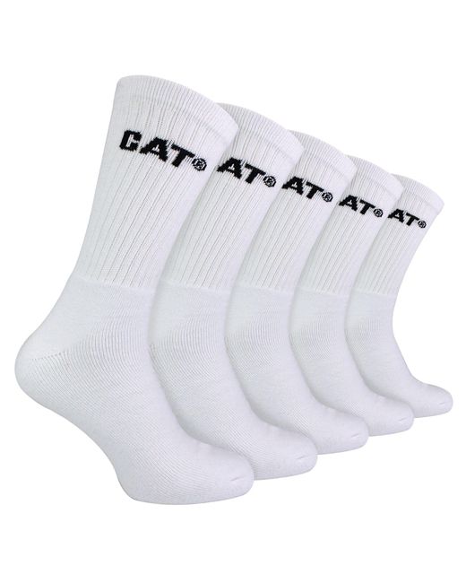 Caterpillar White 5 Pack Durable Cotton Performance Work Socks for men