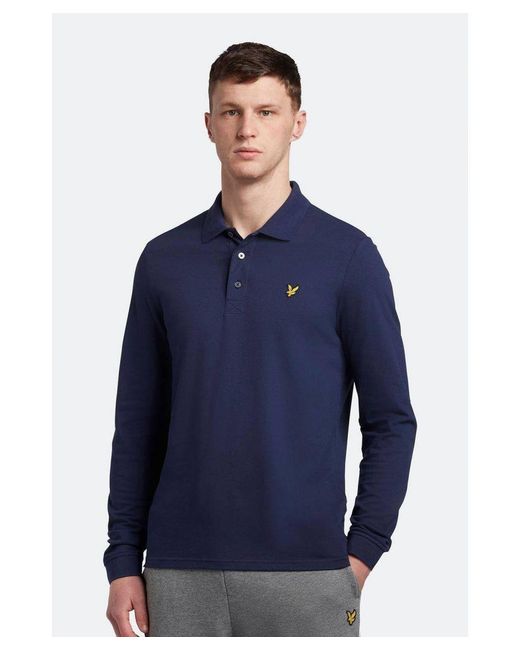 Lyle & Scott Blue Long Sleeve Polo Shirt for men