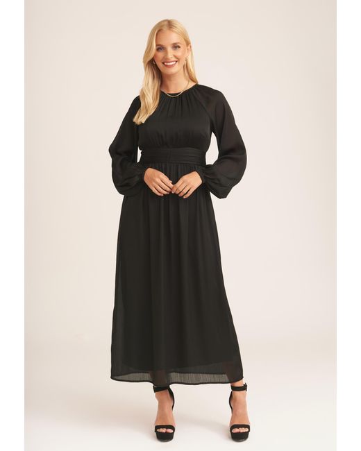 Gini London Black Crew Neck Twist Front Ruched Waist Maxi