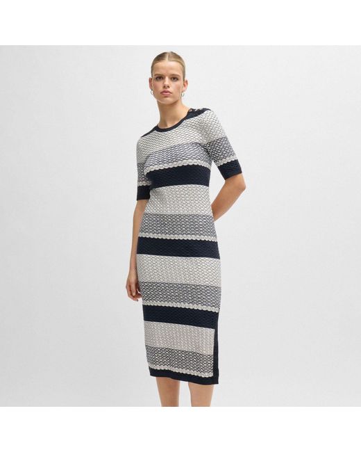 Boss Gray Etanah Structured-Stripe Dress