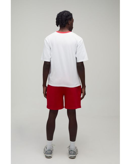BoohooMAN Red Regular Fit Worldwide Printed T-Shirt & Short Set for men