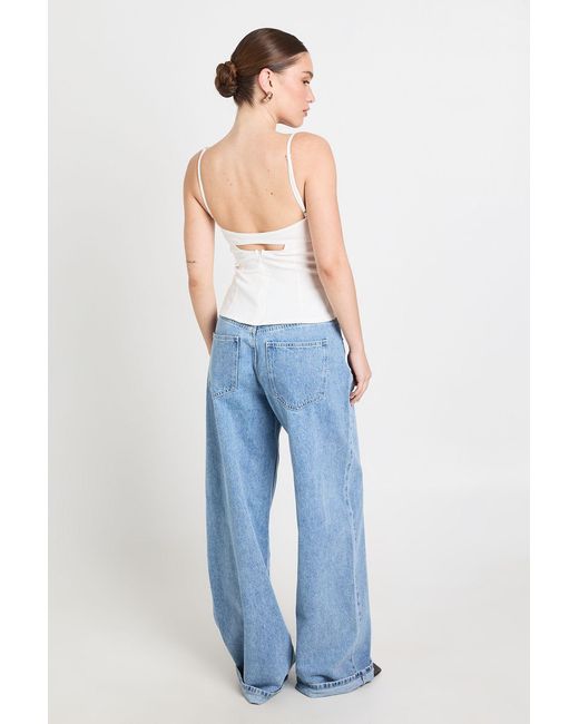 Boohoo Blue Bengaline Cut Out Detail Strappy Corset Top