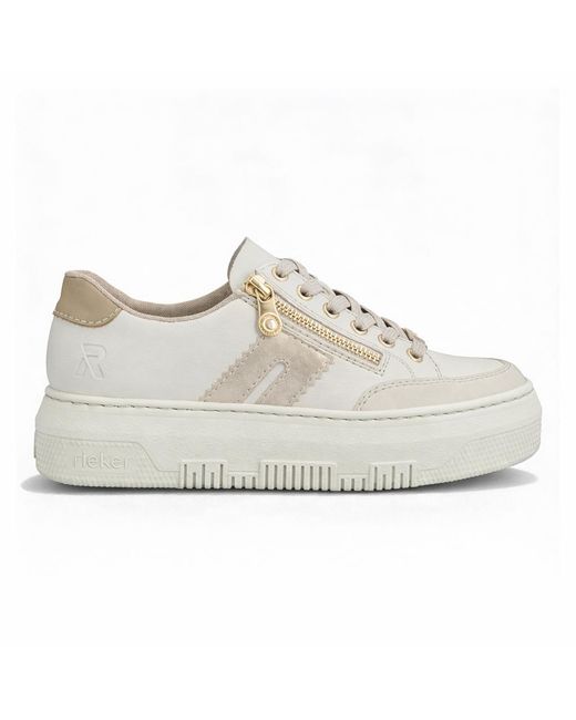 Rieker White Enya Court Trainers Cream Multi