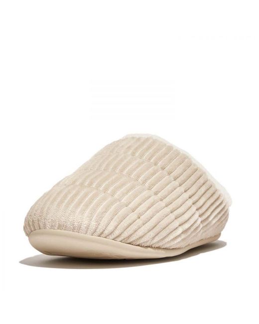 Fitflop White Womenss Fit Flop Chrissie Fleece-Lined Corduroy Slippers