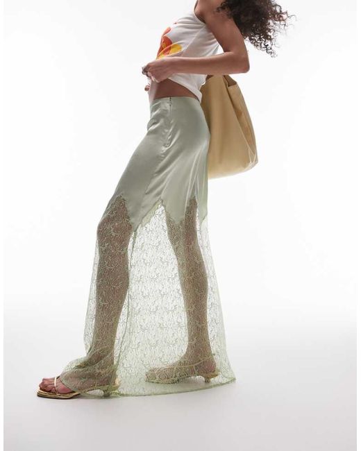 TOPSHOP White Satin Lace Mix Maxi