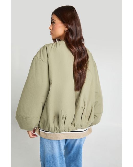 Boohoo Green Oversized Collar Detail Bomber Jacket