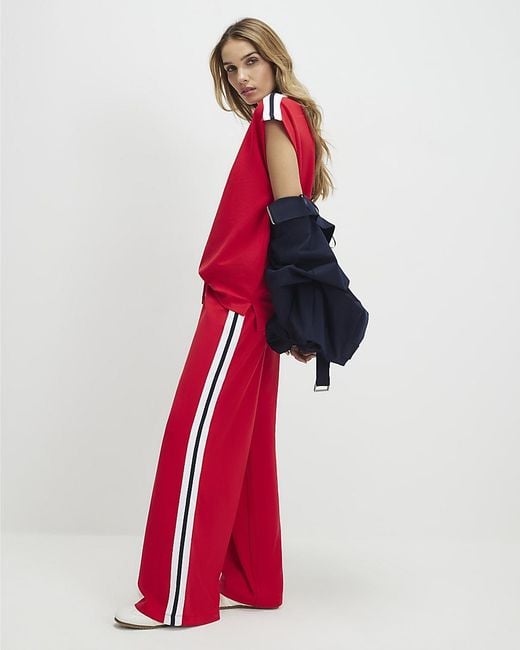 River Island Red Joggers Tape Side Wide Leg Track Pants