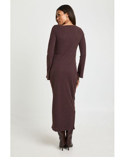 Boohoo Brown Maternity Slash Neck Midaxi Dress