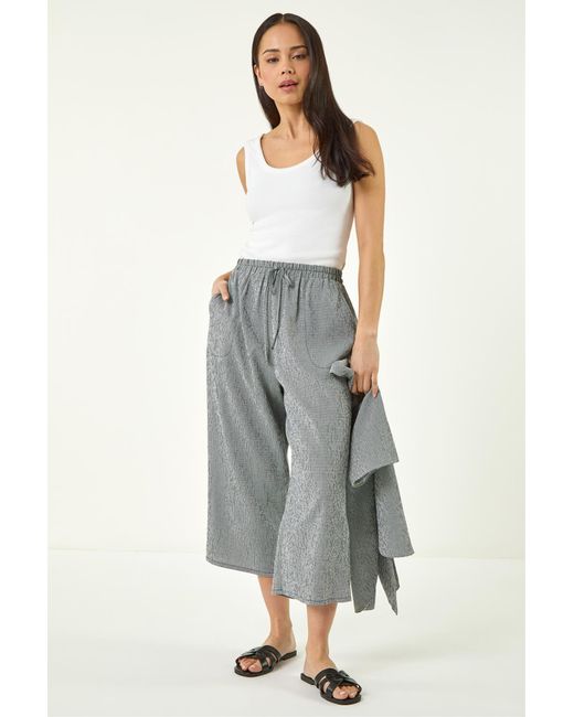 Roman Gray Petite Gingham Stretch Cropped Trouser