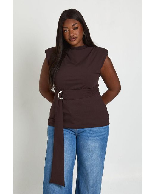 Boohoo Blue Plus High Beck Wrap Trim Detail Sleeveless Top