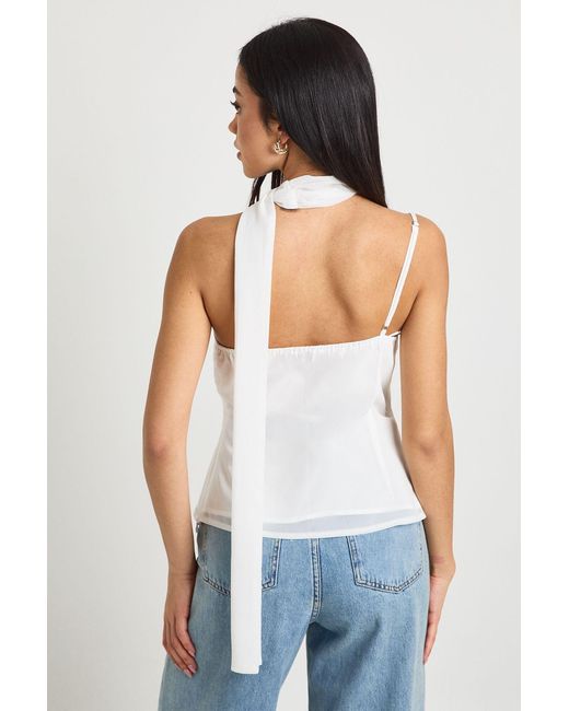 Boohoo White Chiffon Scarf Detail Cowl Corset Top