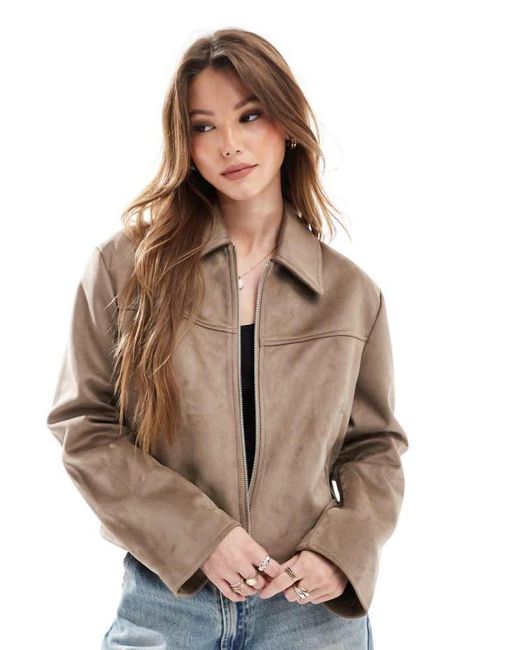ASOS Natural Faux Suede Top Collar Jacket
